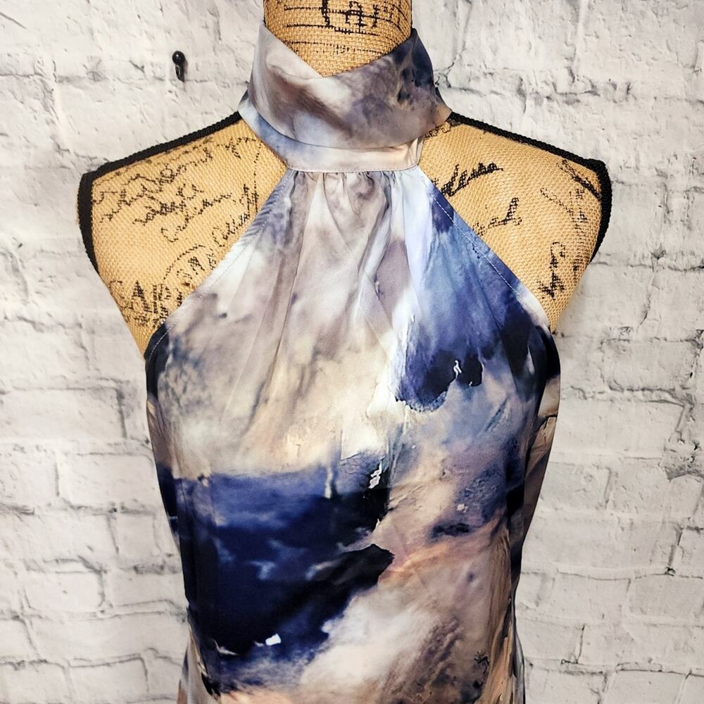 Commense love era tie dye satin halter long dress Sz L blue A15 - Picture 3 of 5
